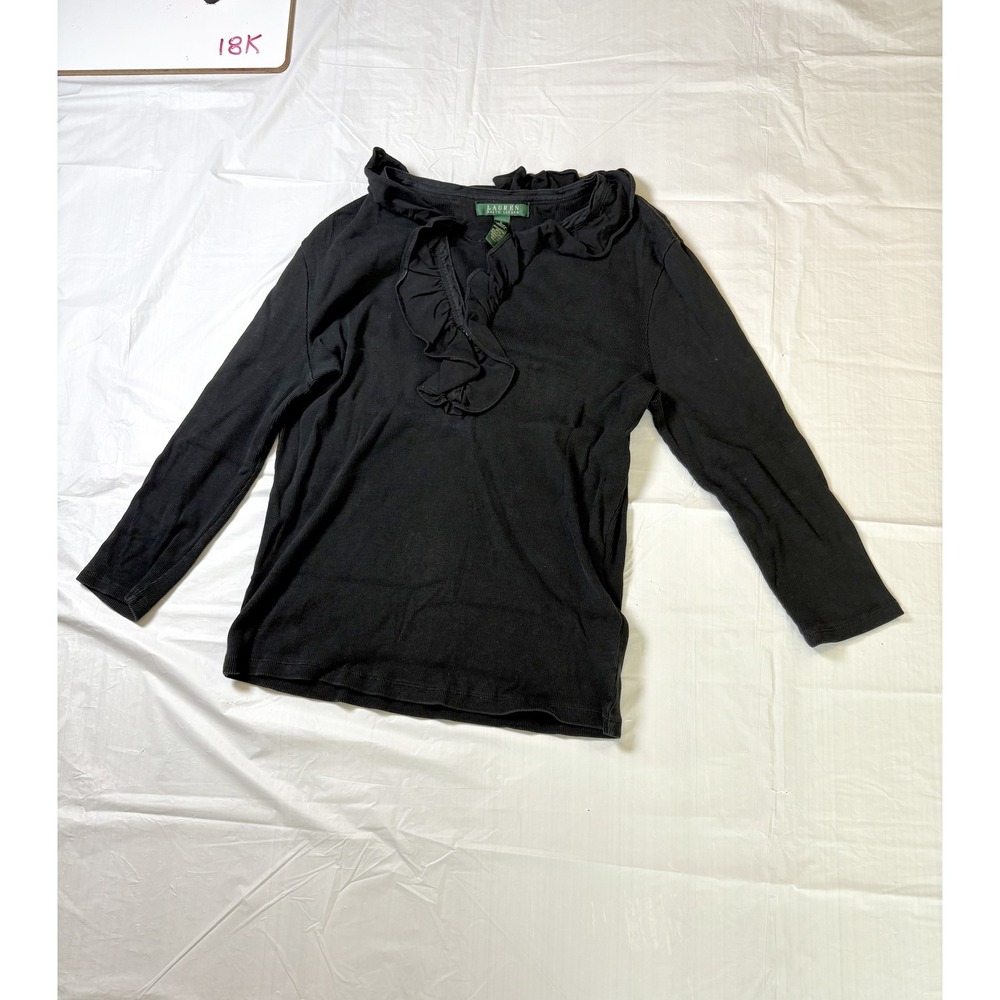 Womens Ralph Lauren black long sleeve blouse, embellishment on front, size L